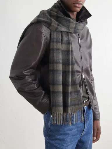 Zegna Checked Brushed Cashmere Scarf - Men | Thumbnail 3 Zegna Checked Brushed Cashmere Scarf - Men | Thumbnail 3