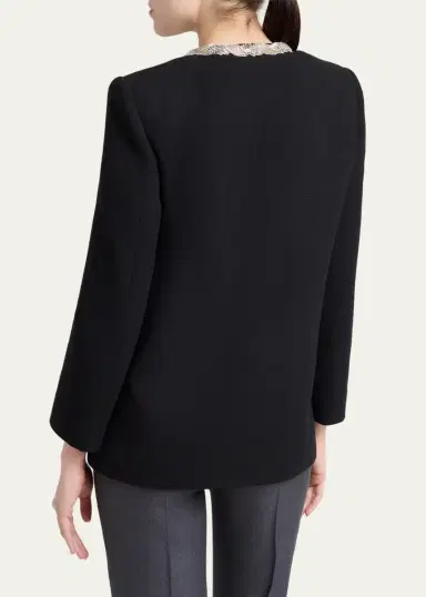 Valentino Garavani Crystal Embroidered Collarless Single-Breasted Coat | Thumbnail 3 Valentino Garavani Crystal Embroidered Collarless Single-Breasted Coat | Thumbnail 3