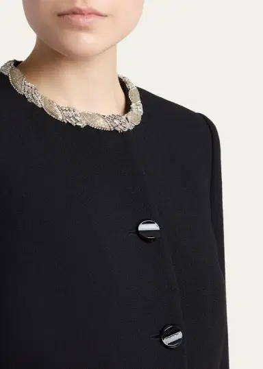 Valentino Garavani Crystal Embroidered Collarless Single-Breasted Coat | Thumbnail 5 Valentino Garavani Crystal Embroidered Collarless Single-Breasted Coat | Thumbnail 5