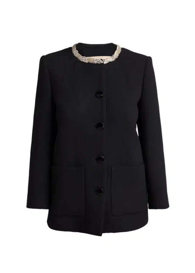 Crystal Embroidered Collarless Single-Breasted Coat Crystal Embroidered Collarless Single-Breasted Coat