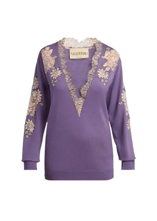Lace-Inset Plunging Wool Sweater Lace-Inset Plunging Wool Sweater