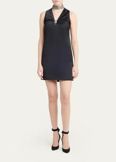Valentino Garavani Embroidered Choker V-Neck Satin Mini Dress | Thumbnail 2 Valentino Garavani Embroidered Choker V-Neck Satin Mini Dress | Thumbnail 2