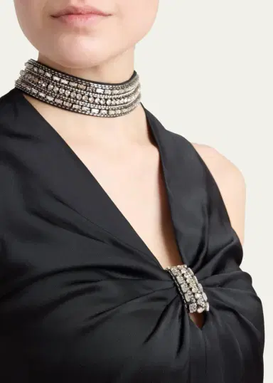 Valentino Garavani Embroidered Choker V-Neck Satin Mini Dress | Thumbnail 5 Valentino Garavani Embroidered Choker V-Neck Satin Mini Dress | Thumbnail 5