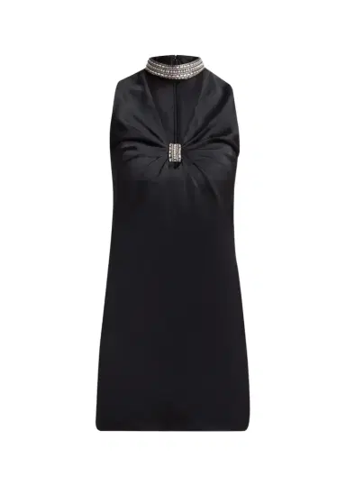 Valentino Garavani Embroidered Choker V-Neck Satin Mini Dress | Thumbnail 1 Valentino Garavani Embroidered Choker V-Neck Satin Mini Dress | Thumbnail 1