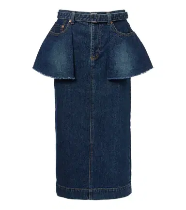 Sacai Belted peplum denim midi skirt | Thumbnail 1 Sacai Belted peplum denim midi skirt | Thumbnail 1