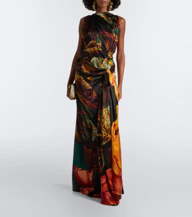 Dries Van Noten Printed draped silk satin gown | Thumbnail 7 Dries Van Noten Printed draped silk satin gown | Thumbnail 7