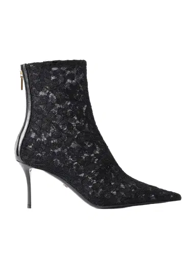 Dolce & Gabbana Lollo Leather-trimmed Lace Ankle Boots | Thumbnail 1 Dolce & Gabbana Lollo Leather-trimmed Lace Ankle Boots | Thumbnail 1