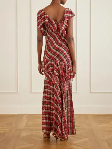 DÔEN Fernanda Ruffle Tiered Checked Silk-satin Maxi Dress | Thumbnail 3 DÔEN Fernanda Ruffle Tiered Checked Silk-satin Maxi Dress | Thumbnail 3