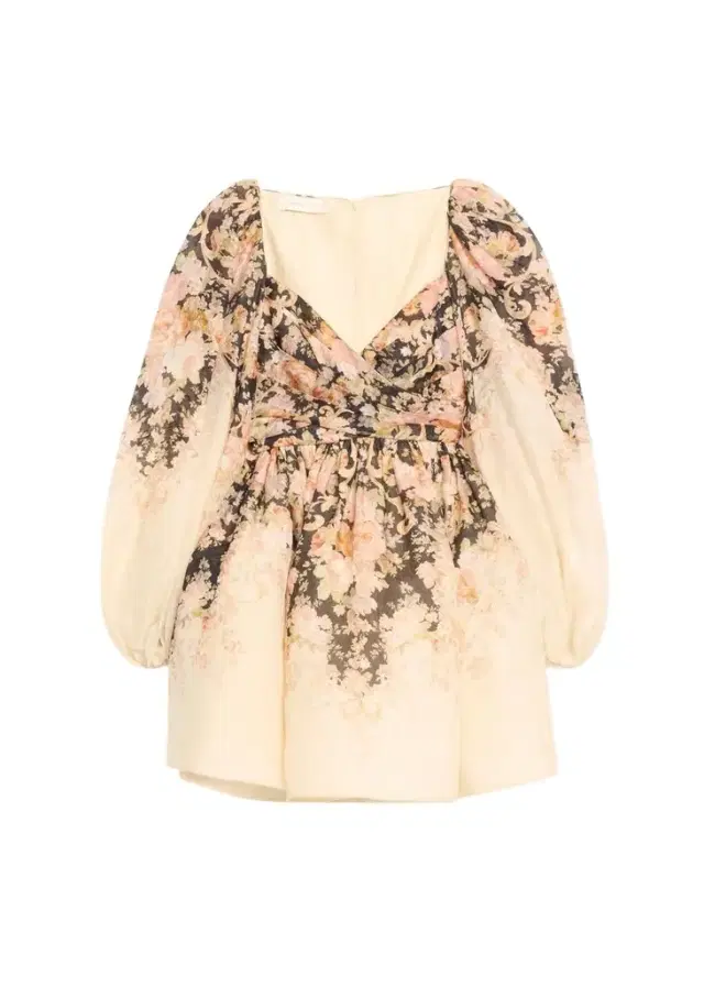 Degrade Floral-Print Long-Sleeve Draped Mini Dress Degrade Floral-Print Long-Sleeve Draped Mini Dress