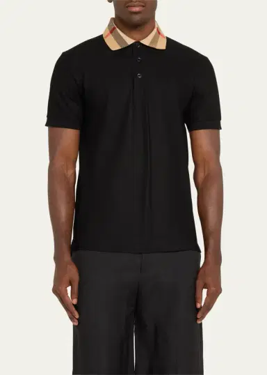 Burberry Men's Cody Check-Collar Polo Shirt | Thumbnail 4 Burberry Men's Cody Check-Collar Polo Shirt | Thumbnail 4