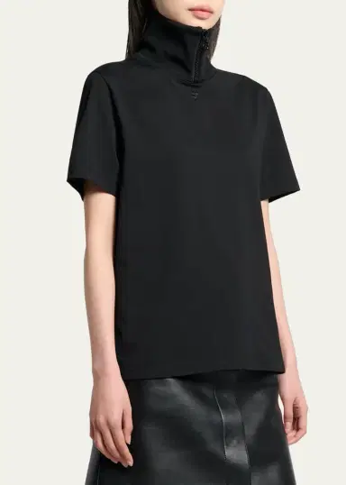 Courrèges Cotton Ribbed Stand-Collar T-Shirt | Thumbnail 4 Courrèges Cotton Ribbed Stand-Collar T-Shirt | Thumbnail 4