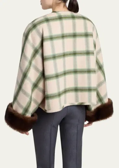 Valentino Garavani Interferenze Shearling-Cuff Plaid Jacket | Thumbnail 3 Valentino Garavani Interferenze Shearling-Cuff Plaid Jacket | Thumbnail 3