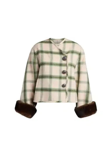 Valentino Garavani Interferenze Shearling-Cuff Plaid Jacket | Thumbnail 1 Valentino Garavani Interferenze Shearling-Cuff Plaid Jacket | Thumbnail 1
