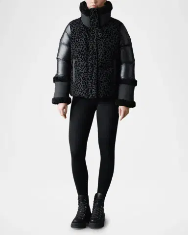 Mackage Lydana-FLP Leopard Short Down Jacket with Detachable Bib | Thumbnail 2 Mackage Lydana-FLP Leopard Short Down Jacket with Detachable Bib | Thumbnail 2