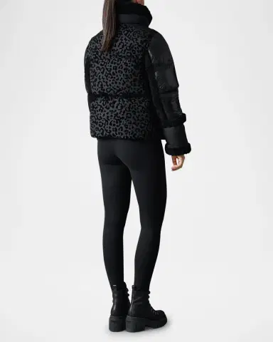 Mackage Lydana-FLP Leopard Short Down Jacket with Detachable Bib | Thumbnail 3 Mackage Lydana-FLP Leopard Short Down Jacket with Detachable Bib | Thumbnail 3