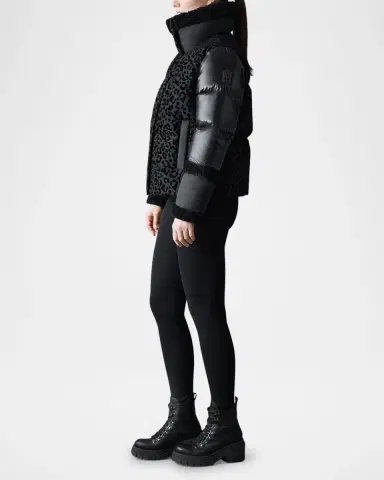 Mackage Lydana-FLP Leopard Short Down Jacket with Detachable Bib | Thumbnail 4 Mackage Lydana-FLP Leopard Short Down Jacket with Detachable Bib | Thumbnail 4