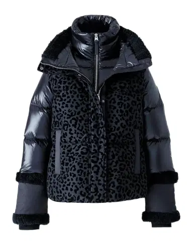 Mackage Lydana-FLP Leopard Short Down Jacket with Detachable Bib | Thumbnail 1 Mackage Lydana-FLP Leopard Short Down Jacket with Detachable Bib | Thumbnail 1