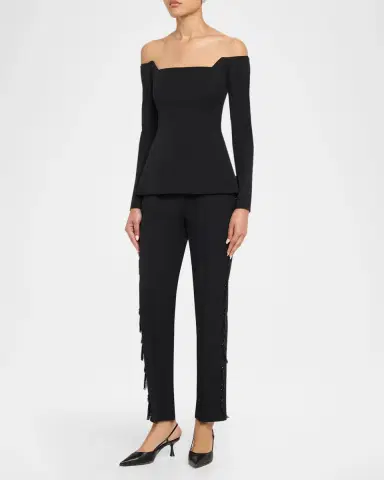 Lela Rose Tassel Embroidered Straight-Leg Ankle Trousers | Thumbnail 2 Lela Rose Tassel Embroidered Straight-Leg Ankle Trousers | Thumbnail 2