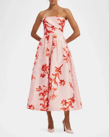LEO LIN Lynn Pleated Jacquard Bustier Midi Dress | Thumbnail 2 LEO LIN Lynn Pleated Jacquard Bustier Midi Dress | Thumbnail 2