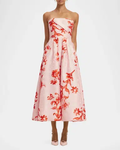 LEO LIN Lynn Pleated Jacquard Bustier Midi Dress | Thumbnail 4 LEO LIN Lynn Pleated Jacquard Bustier Midi Dress | Thumbnail 4