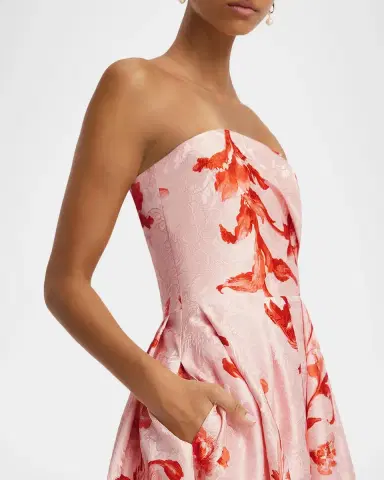 LEO LIN Lynn Pleated Jacquard Bustier Midi Dress | Thumbnail 5 LEO LIN Lynn Pleated Jacquard Bustier Midi Dress | Thumbnail 5