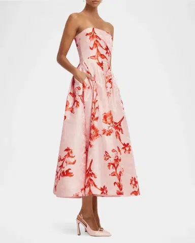 LEO LIN Lynn Pleated Jacquard Bustier Midi Dress | Thumbnail 6 LEO LIN Lynn Pleated Jacquard Bustier Midi Dress | Thumbnail 6