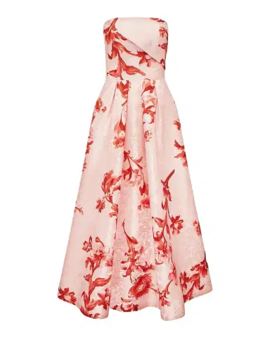 LEO LIN Lynn Pleated Jacquard Bustier Midi Dress | Thumbnail 1 LEO LIN Lynn Pleated Jacquard Bustier Midi Dress | Thumbnail 1