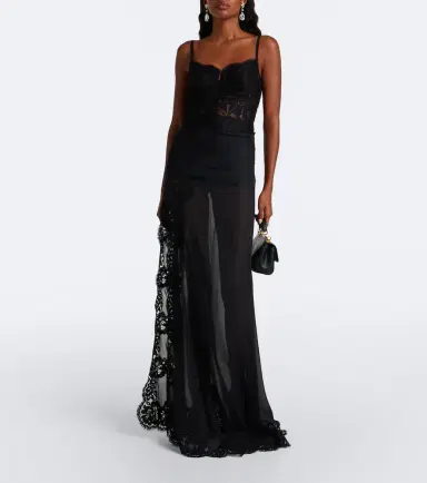 Dolce & Gabbana Lace-trimmed silk and and cotton-blend gown | Thumbnail 6 Dolce & Gabbana Lace-trimmed silk and and cotton-blend gown | Thumbnail 6
