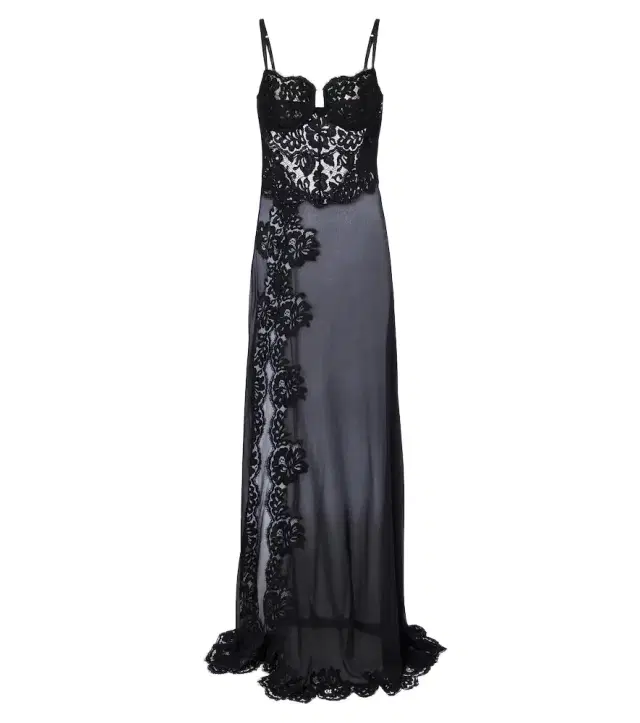 Lace-trimmed silk and and cotton-blend gown Lace-trimmed silk and and cotton-blend gown