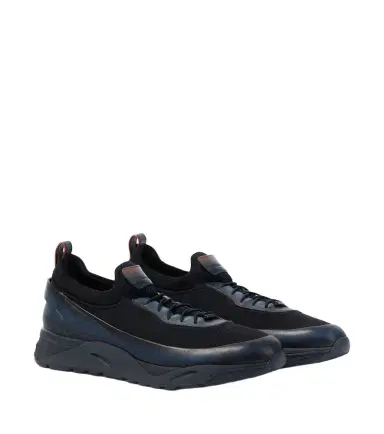 Santoni Leather-trimmed knitted sneakers | Thumbnail 1 Santoni Leather-trimmed knitted sneakers | Thumbnail 1