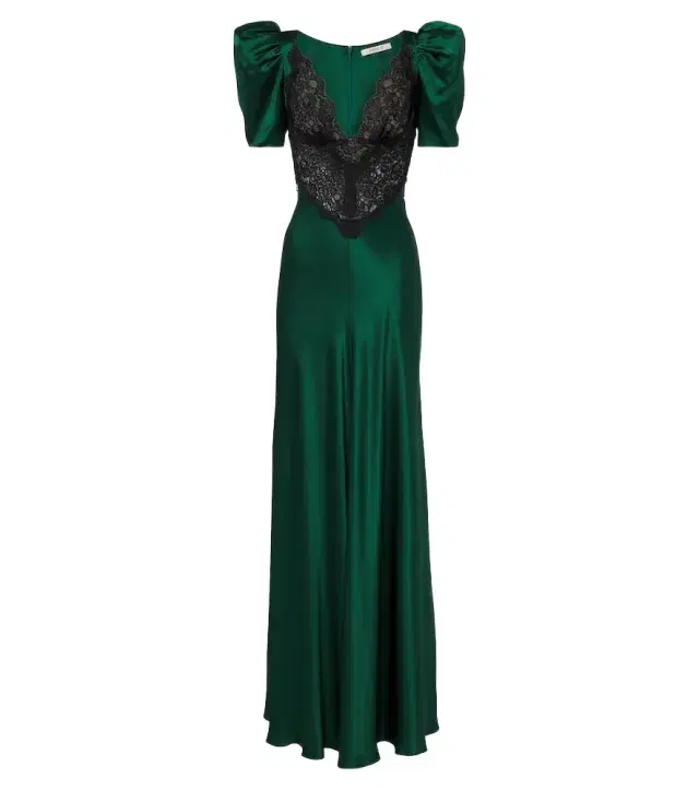 Lace-trimmed silk satin gown Lace-trimmed silk satin gown