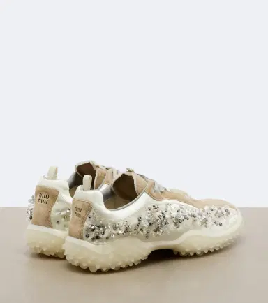 Miu Miu Bubble embellished suede-trimmed sneakers | Thumbnail 4 Miu Miu Bubble embellished suede-trimmed sneakers | Thumbnail 4