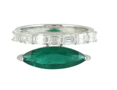 Wish Fine Jewelry 3.3ct Diamond Emerald 18K Gold Double Row Ring | Thumbnail 1 Wish Fine Jewelry 3.3ct Diamond Emerald 18K Gold Double Row Ring | Thumbnail 1