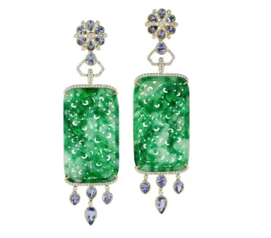 Wish Fine Jewelry 41.26ct Diamonds Jade Tanzanite 18K Gold Drop Earrings | Thumbnail 1 Wish Fine Jewelry 41.26ct Diamonds Jade Tanzanite 18K Gold Drop Earrings | Thumbnail 1