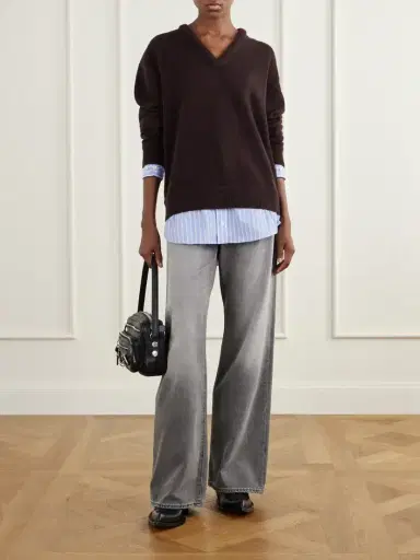 Acne Studios Layered Striped Poplin-trimmed Wool Sweater | Thumbnail 2 Acne Studios Layered Striped Poplin-trimmed Wool Sweater | Thumbnail 2
