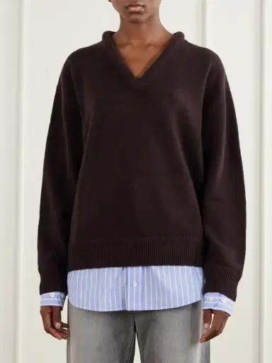 Acne Studios Layered Striped Poplin-trimmed Wool Sweater | Thumbnail 3 Acne Studios Layered Striped Poplin-trimmed Wool Sweater | Thumbnail 3