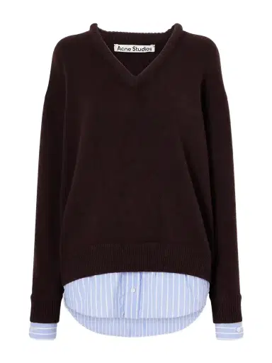 Acne Studios Layered Striped Poplin-trimmed Wool Sweater | Thumbnail 1 Acne Studios Layered Striped Poplin-trimmed Wool Sweater | Thumbnail 1