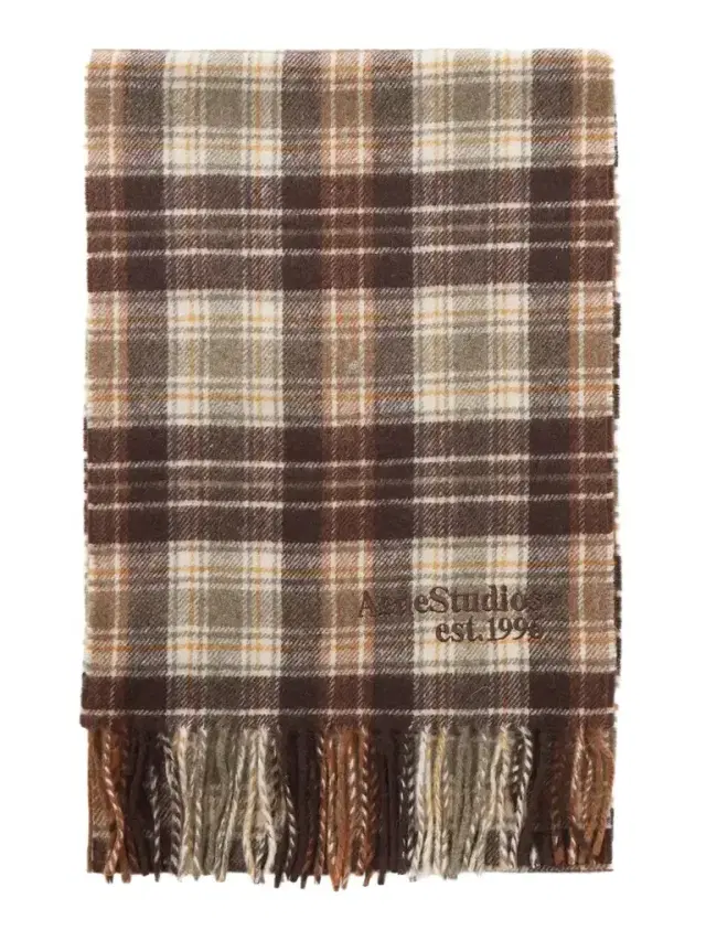 Logo-embroidered Fringed Checked Cashmere And Wool-blend Scarf Logo-embroidered Fringed Checked Cashmere And Wool-blend Scarf