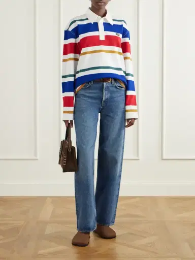 AMI PARIS Logo-appliquéd Striped Cotton-jersey Polo Shirt | Thumbnail 2 AMI PARIS Logo-appliquéd Striped Cotton-jersey Polo Shirt | Thumbnail 2