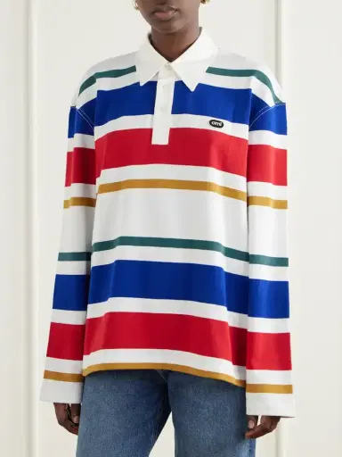 AMI PARIS Logo-appliquéd Striped Cotton-jersey Polo Shirt | Thumbnail 3 AMI PARIS Logo-appliquéd Striped Cotton-jersey Polo Shirt | Thumbnail 3