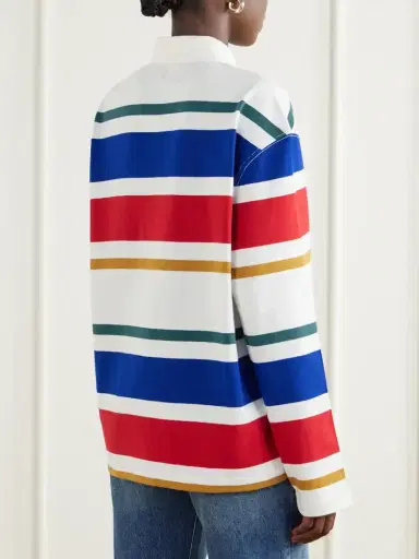 AMI PARIS Logo-appliquéd Striped Cotton-jersey Polo Shirt | Thumbnail 4 AMI PARIS Logo-appliquéd Striped Cotton-jersey Polo Shirt | Thumbnail 4
