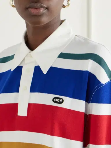 AMI PARIS Logo-appliquéd Striped Cotton-jersey Polo Shirt | Thumbnail 5 AMI PARIS Logo-appliquéd Striped Cotton-jersey Polo Shirt | Thumbnail 5