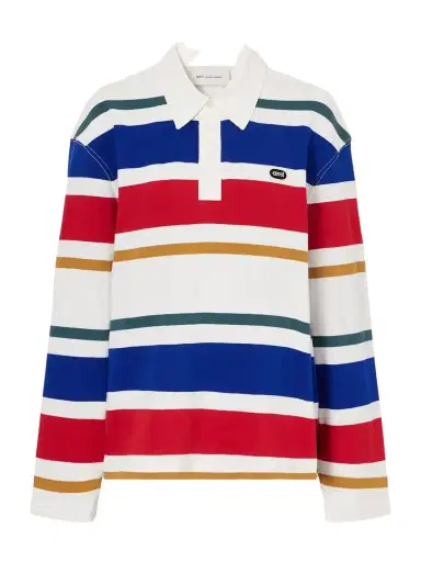 AMI PARIS Logo-appliquéd Striped Cotton-jersey Polo Shirt | Thumbnail 1 AMI PARIS Logo-appliquéd Striped Cotton-jersey Polo Shirt | Thumbnail 1