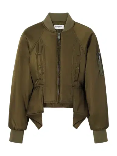 Balmain Paneled Cropped Satin Jacket | Thumbnail 1 Balmain Paneled Cropped Satin Jacket | Thumbnail 1