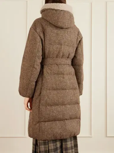Brunello Cucinelli Hooded Belted Padded Quilted Shearling-trimmed Wool-blend Down Jacket | Thumbnail 4 Brunello Cucinelli Hooded Belted Padded Quilted Shearling-trimmed Wool-blend Down Jacket | Thumbnail 4
