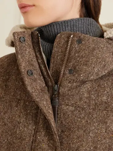 Brunello Cucinelli Hooded Belted Padded Quilted Shearling-trimmed Wool-blend Down Jacket | Thumbnail 5 Brunello Cucinelli Hooded Belted Padded Quilted Shearling-trimmed Wool-blend Down Jacket | Thumbnail 5