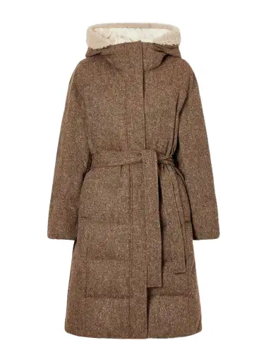 Brunello Cucinelli Hooded Belted Padded Quilted Shearling-trimmed Wool-blend Down Jacket | Thumbnail 1 Brunello Cucinelli Hooded Belted Padded Quilted Shearling-trimmed Wool-blend Down Jacket | Thumbnail 1