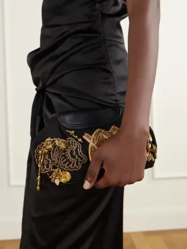 Dries Van Noten Bead-embellished Embroidered Leather-trimmed Cotton-twill Clutch | Thumbnail 2 Dries Van Noten Bead-embellished Embroidered Leather-trimmed Cotton-twill Clutch | Thumbnail 2