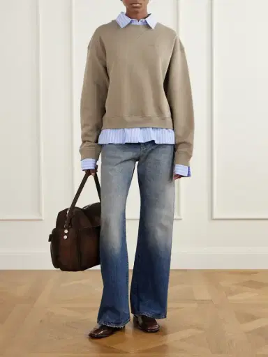 Acne Studios Layered Striped Poplin-trimmed Cotton-fleece Sweatshirt | Thumbnail 2 Acne Studios Layered Striped Poplin-trimmed Cotton-fleece Sweatshirt | Thumbnail 2