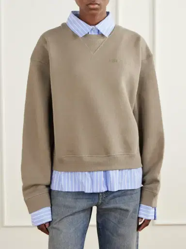 Acne Studios Layered Striped Poplin-trimmed Cotton-fleece Sweatshirt | Thumbnail 3 Acne Studios Layered Striped Poplin-trimmed Cotton-fleece Sweatshirt | Thumbnail 3